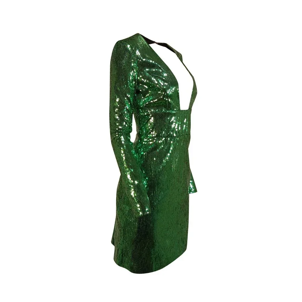 DUNDAS - Emerald Green Sequined Long Sleeve Mini Dress Sz 8